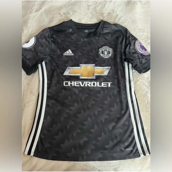 Pre-Owned Adidas Manchester United Pogba #6 2017-18 Away Black Jersey Youth M - Picture 1 of 5